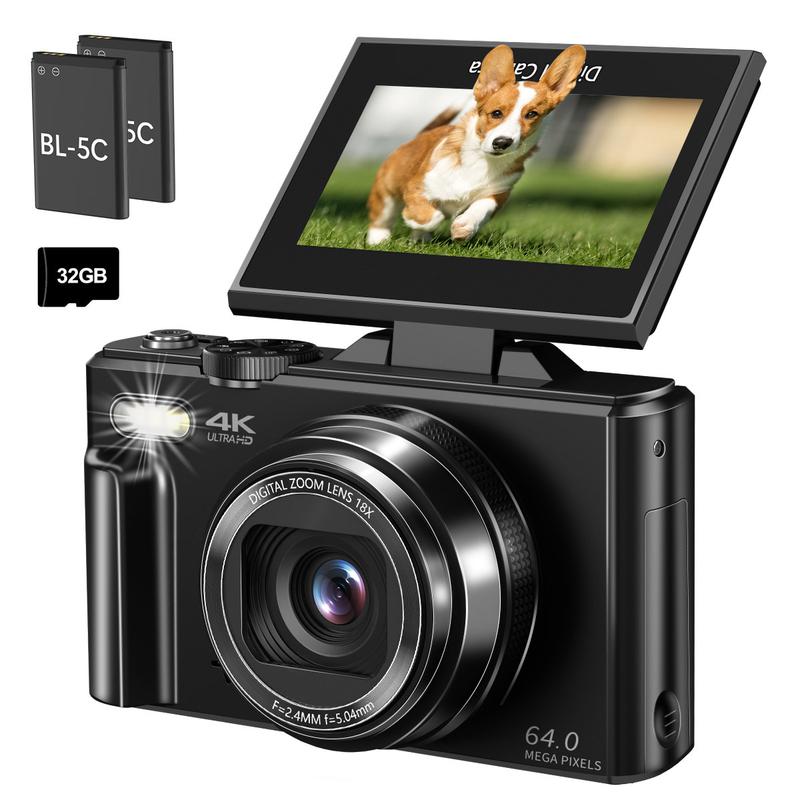 64MP 4K Digital Camera 18X Zoom & Flip Screen