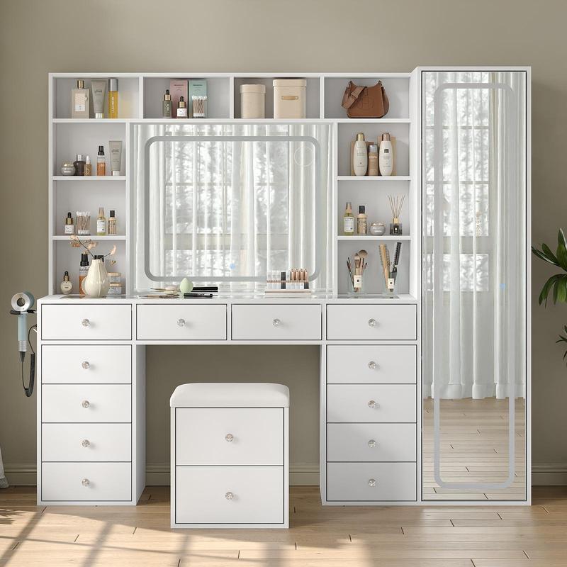 Modern Glam Vanity Station with LED Lighted Mirror