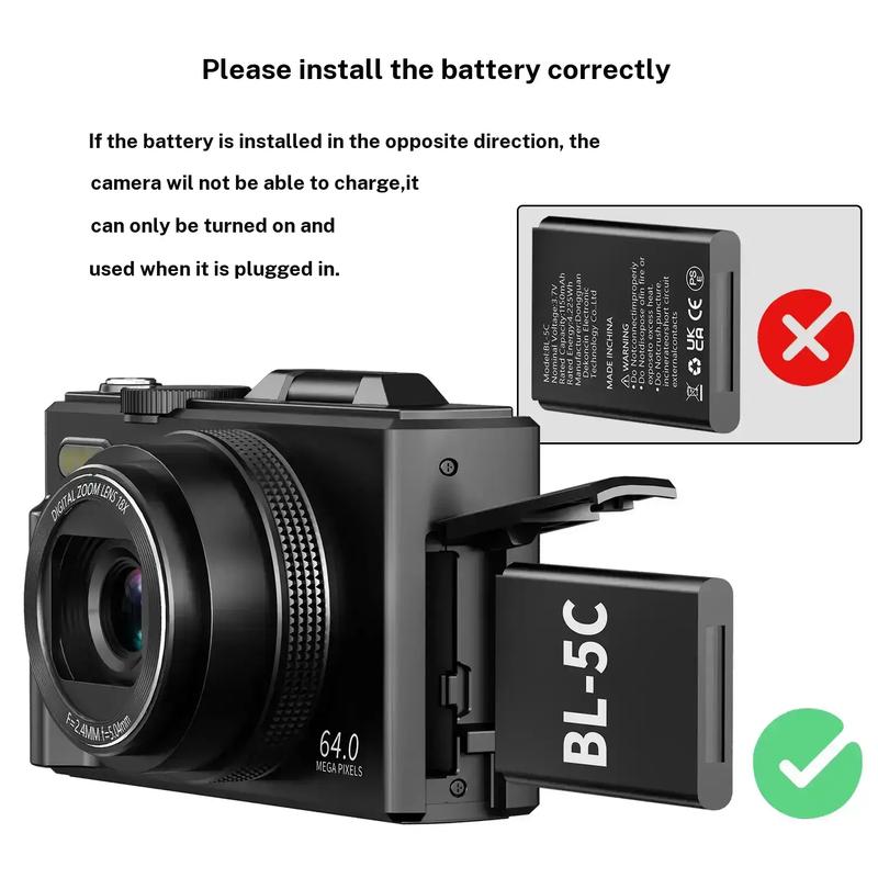 64MP 4K Digital Camera 18X Zoom & Flip Screen