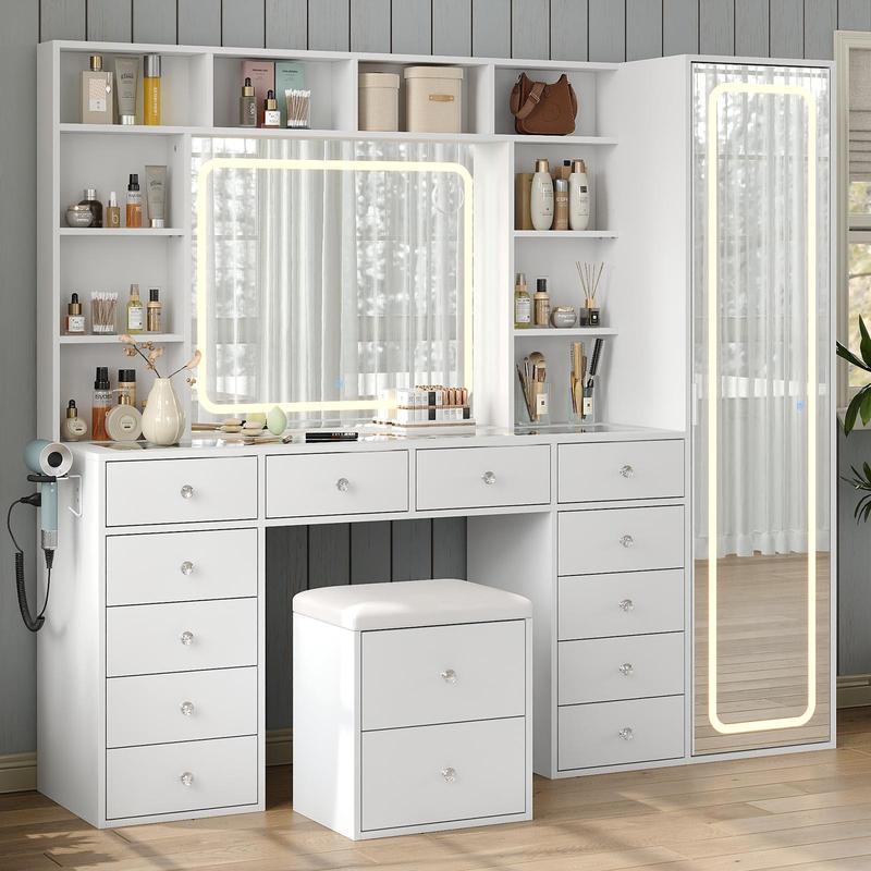 Modern Glam Vanity Station with LED Lighted Mirror