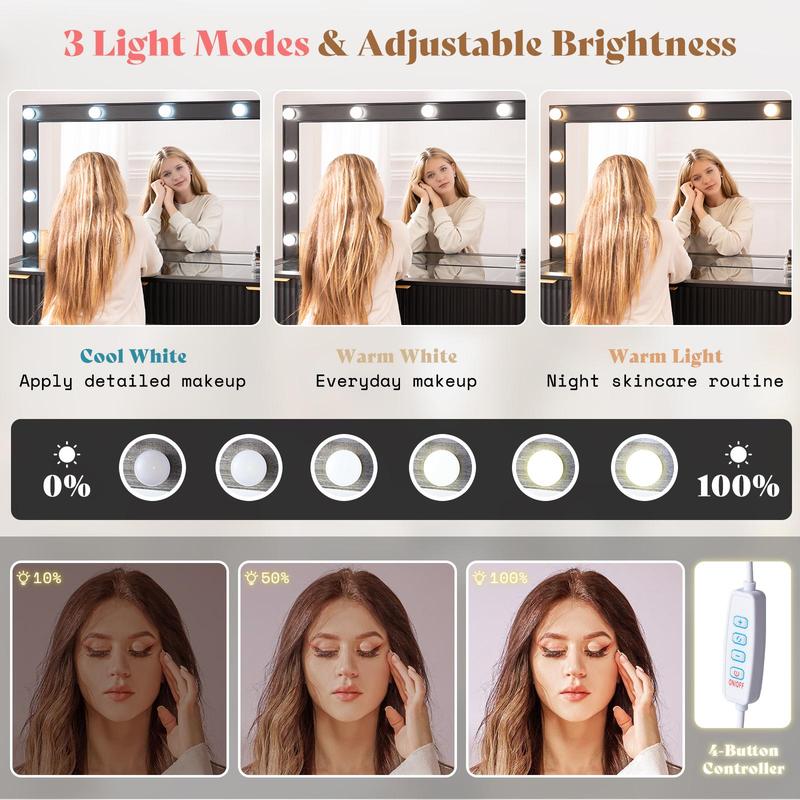 Vanity Desk with Mirror & Lights