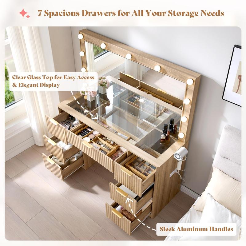 Vanity Desk with Mirror & Lights