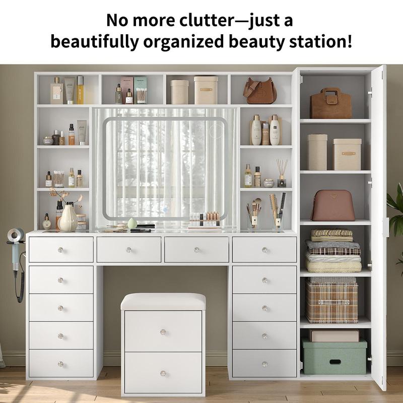 Modern Glam Vanity Station with LED Lighted Mirror