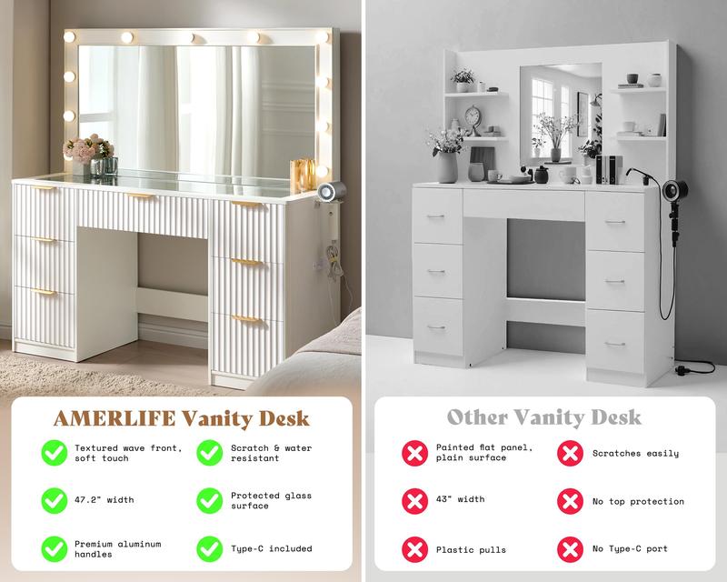 Vanity Desk with Mirror & Lights