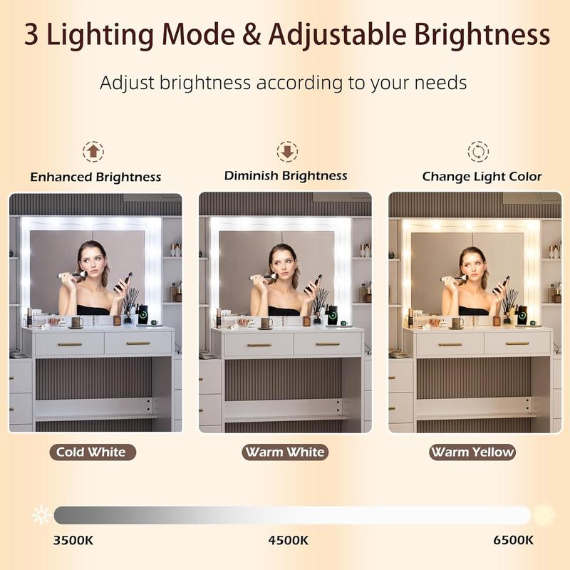 Makeup Vanity Table with Charging Station