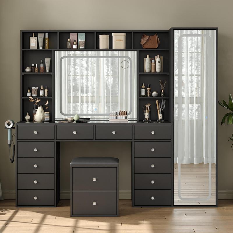 Modern Glam Vanity Station with LED Lighted Mirror