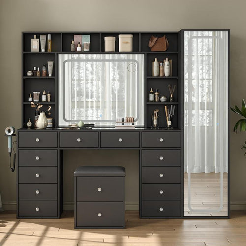 Modern Glam Vanity Station with LED Lighted Mirror