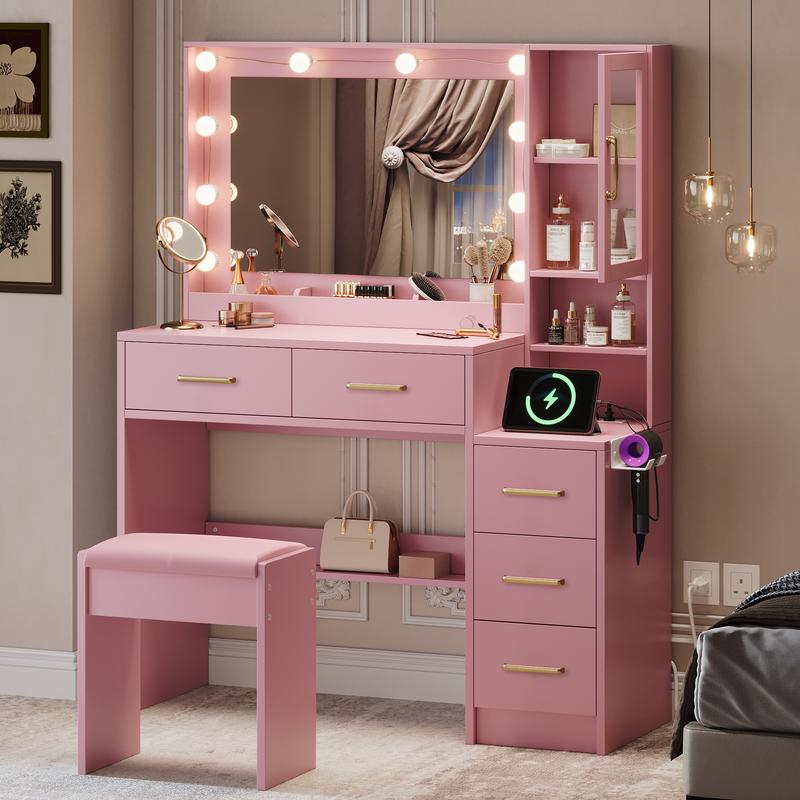 Makeup Vanity Table with Charging Station