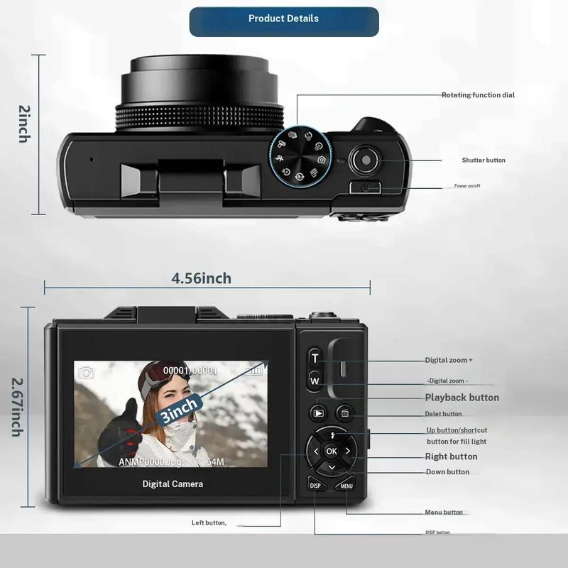 64MP 4K Digital Camera 18X Zoom & Flip Screen