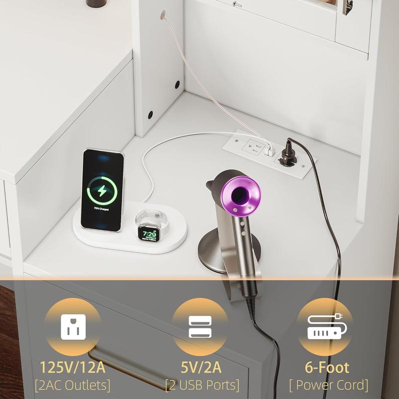 Makeup Vanity Table with Charging Station