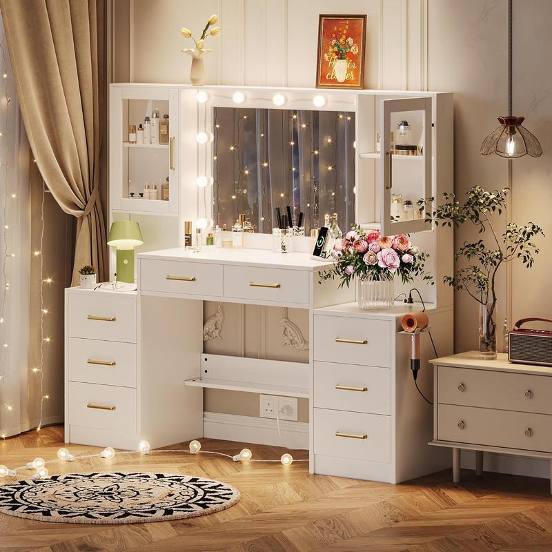 Makeup Vanity Table with Charging Station