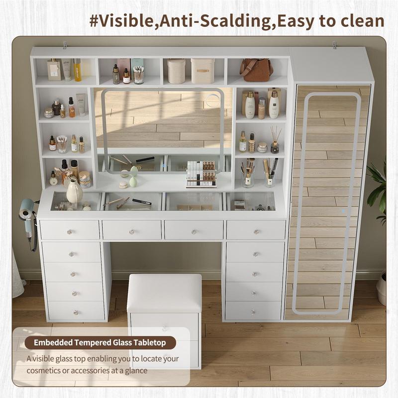 Modern Glam Vanity Station with LED Lighted Mirror