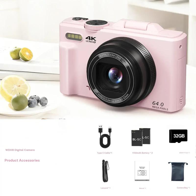 64MP 4K Digital Camera 18X Zoom & Flip Screen
