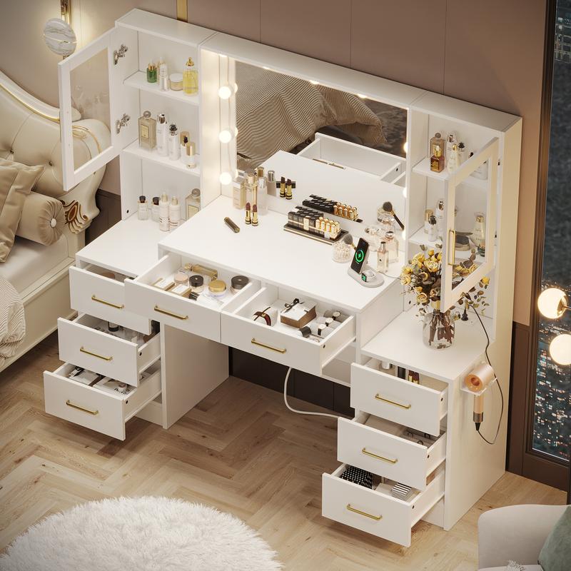 Makeup Vanity Table with Charging Station