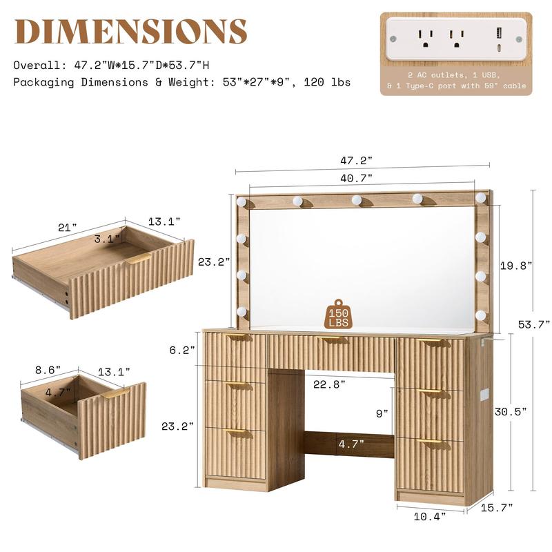 Vanity Desk with Mirror & Lights