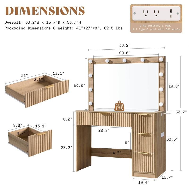Vanity Desk with Mirror & Lights